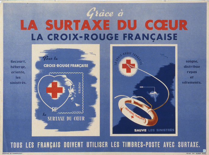 Thibault de Champrosay - Affiche de propagande pour la vente des timbre-poste avec surtaxe au profit de la Croix-Rouge française - Impression en couleur, vers 1950