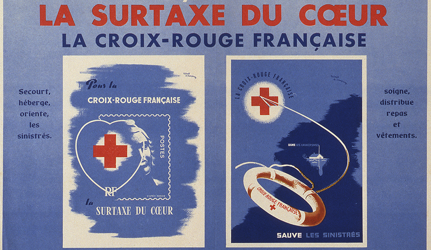 Détail - Thibault de Champrosay - Affiche de propagande pour la vente des timbre-poste avec surtaxe au profit de la Croix-Rouge française - Impression en couleur, vers 1950